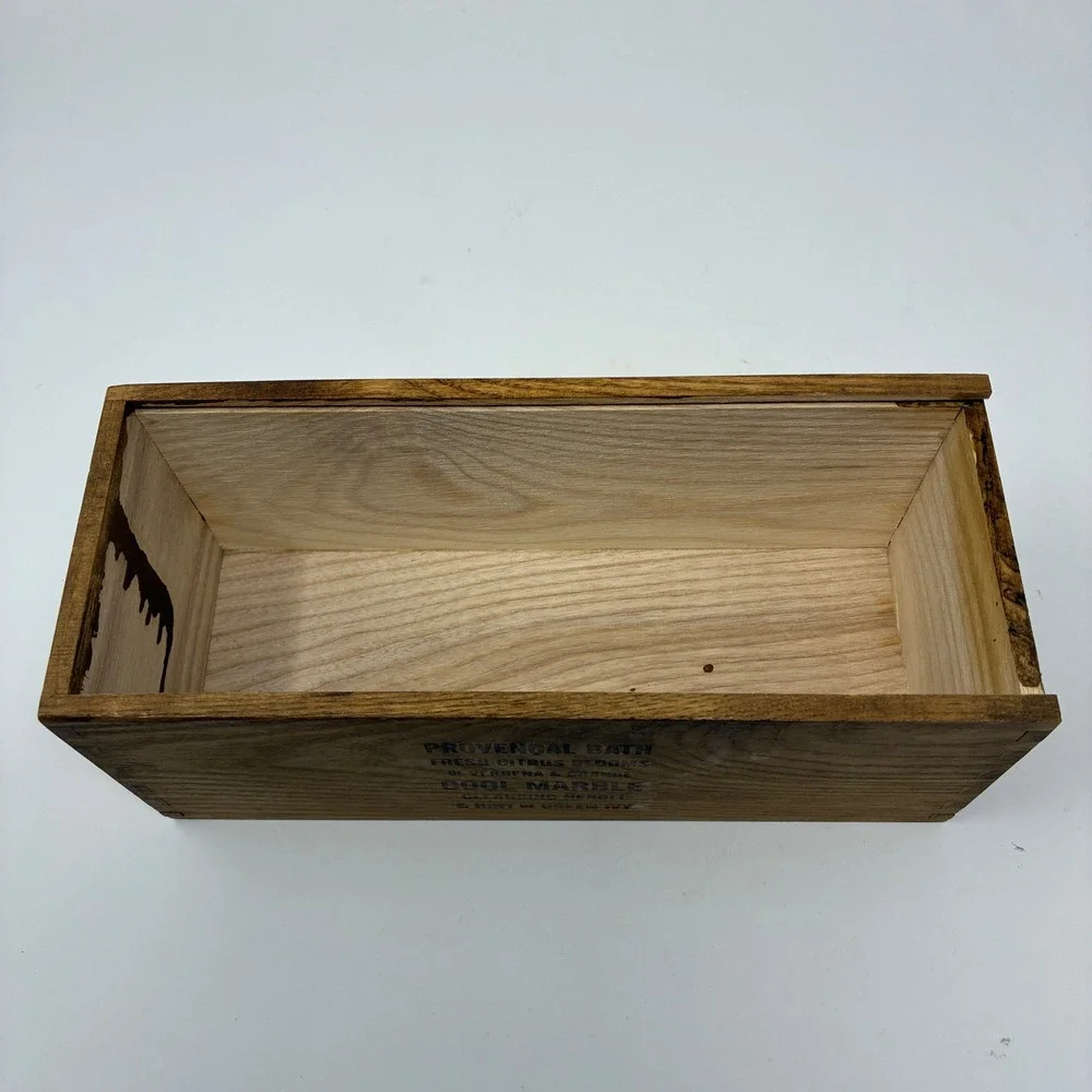 Restoration Hardware Provencal Bath Wooden Storage Box Sliding Lid Rustic Brown